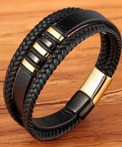 Bracelet homme cuir et or