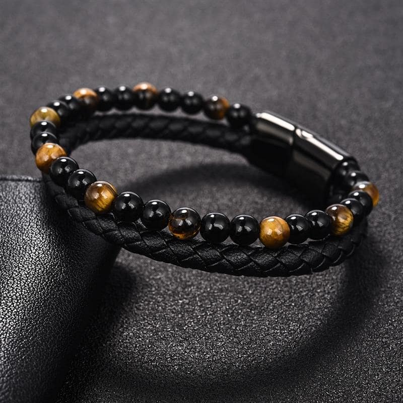Bracelet pour hommes modèle chevalier noir en perles dHématite 