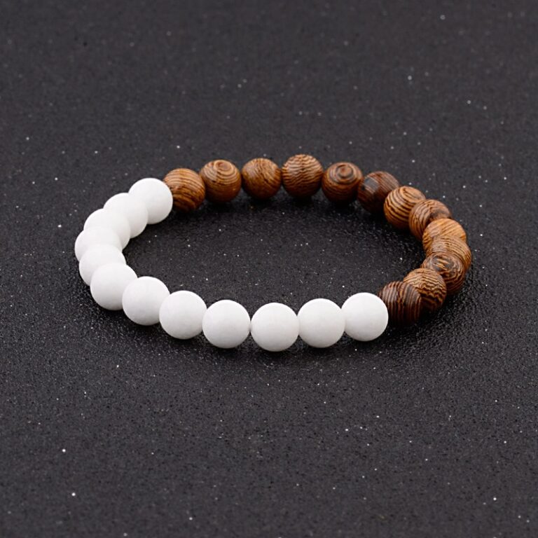 Bracelet Perles Bois & Howlite Turquoise - Sur Mesure Homme/Femme - Neuf