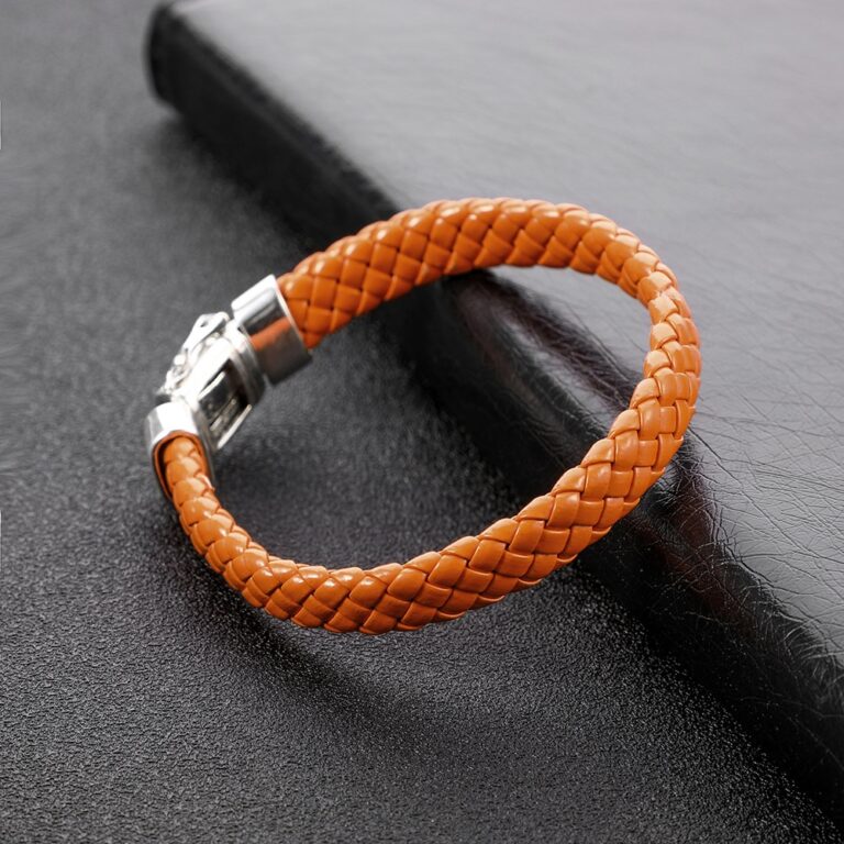 Bracelet Homme Cuir Marron - Fermoir Magnétique Acier Inoxydable - 21 Cm - Neuf étiquettes