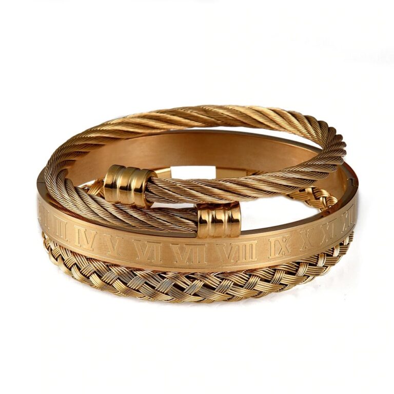 Bracelet Chaîne Homme Ga - 21Cm, Acier Inoxydable-Plaqué Or-Noir