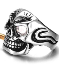 Bague tete de mort avec cigare oeil blanc