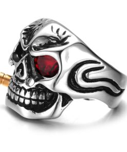 Bague tete de mort avec cigare rouge