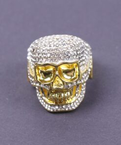 Bague tete de mort doré et strass