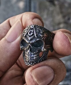 Bague tête de mort franc maçon