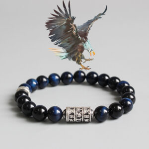 Bracelet perle tibetain bleu oeil de faucon