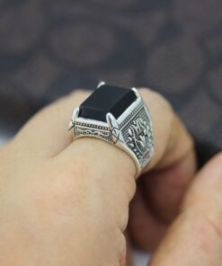 Bague homme en argent pierre noire
