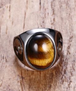 Bague homme pierre naturelle oeil de tigre