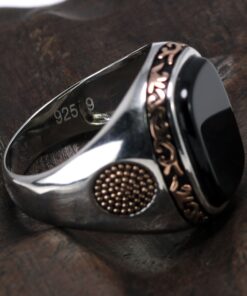 Bague homme pierre semi precieuse noire