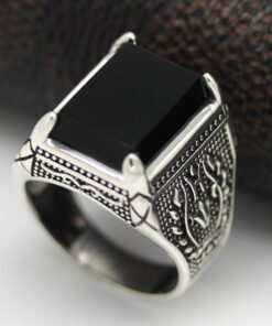 Bague pour homme argent pierre noire