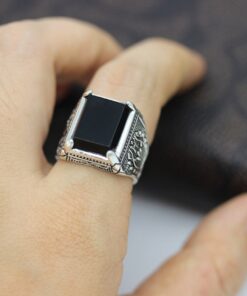 Bague pour homme en argent pierre noire