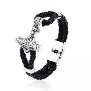 bracelet de viking avec tresses en cuir noir