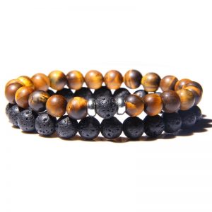 Bracelet homme en pierre de lave et oeil de tigre