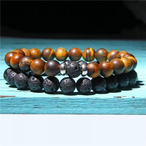 Bracelet homme en pierre de lave oeil de tigre