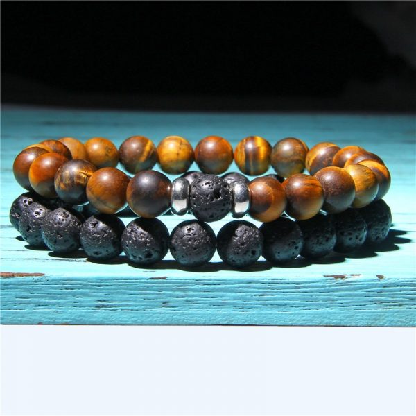 Bracelet homme en pierre de lave oeil de tigre