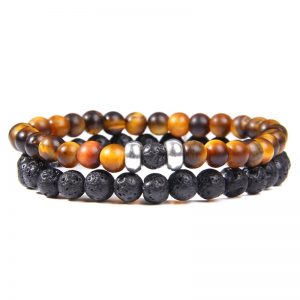 Bracelet homme pierre de lave et oeil de tigre