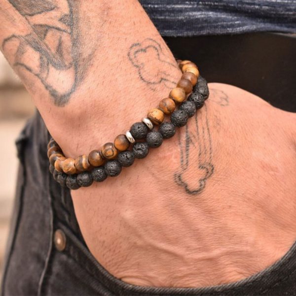 Bracelet homme pierre de lave oeil de tigre