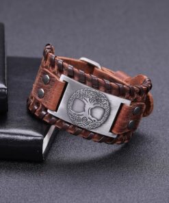 Bracelet manchette cuir homme argent