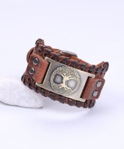 Bracelet manchette cuir pour homme marron