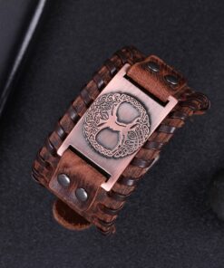 Bracelet manchette en cuir homme marron