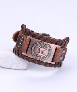 Bracelet manchette en cuir pour homme marron