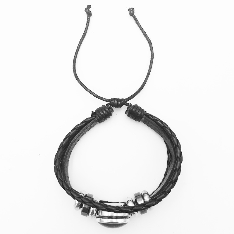 Bracelet Homme En Cuir Noir Tressé - Style Mezzanine Avec Chaîne Acier - Idée Cadeau élégante