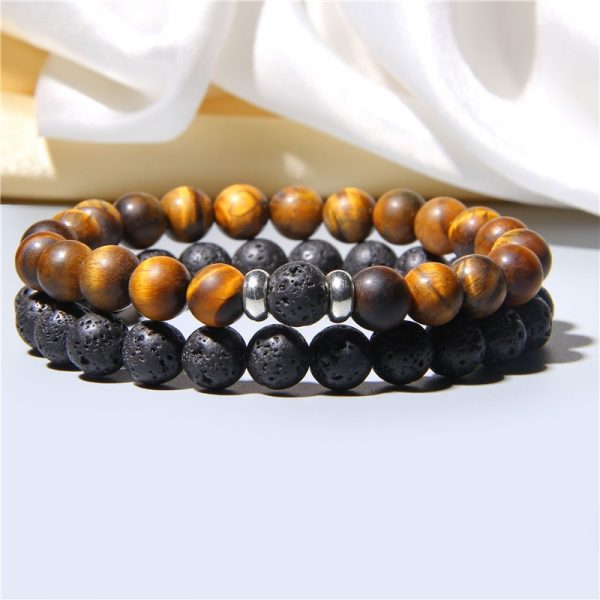 Bracelet pour homme pierre de lave oeil de tigre