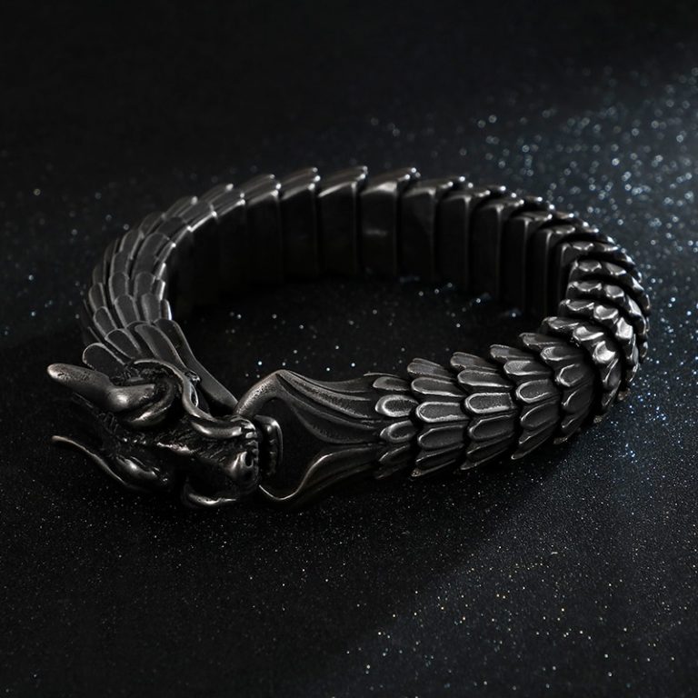 Bracelet Viking Dragon En Zinc Et Acier - Finition Antique, Neuf Sans Emballage