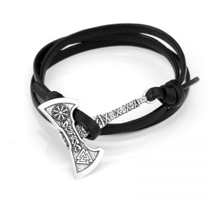 Bracelet viking hache noir et argenté