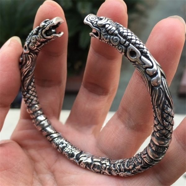 Veritable bracelet viking dragon 2 têtes